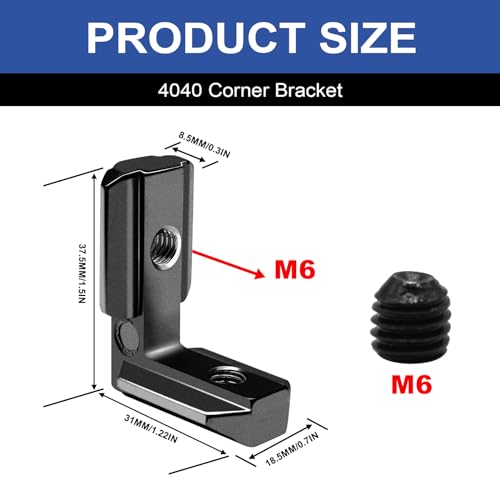 Image of 26pcs Seekliny 4040 Extrusion Connector Bracket Joint Extruded Aluminum Hardware T-Slot Accessories V-Slot with Screws for 8020 Aluminum Profile 3D Printer Accessories Black