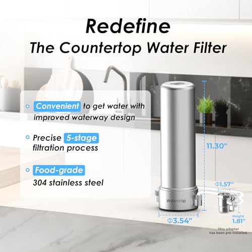 Image of Waterdrop CTF-02 Water Filter for Sink Faucet, 5-Stage Stainless Steel | Reduces Heavy Metals and 99% Chlorine, NSF /ANSI 42 Certified Countertop Water Filter System, 8000 Gallons, 1 Filter