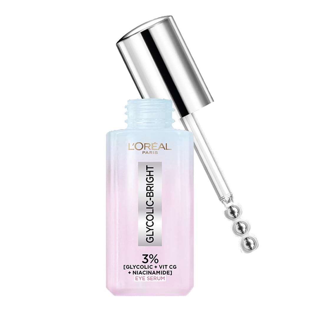L’Oréal Paris Glycolic Bright Dark Circle Eye Serum with 3% [GLYCOLIC + VIT CG + NIACINAMIDE], 20ml | Full eye contour mas...