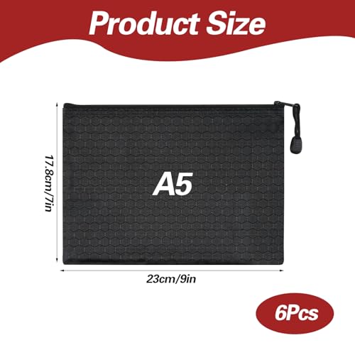 6 Stück Geldtasche, 24 x 18 cm Geldtaschen Banktasche Wasserdichte Geldmappe Schwarz Bankmappe mit Reißverschluss Dokumententasche A5 für Haushalt Business Schule