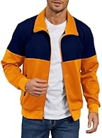 FEATURE: Lightweight casual bomber jacket features stand collars that block wind or lay flat for relaxed ease, plus color-block styling with side pockets and ribbed trim for street-ready flair and easy movement. MATERIAL: 93% polyester, 7% spandex. L...