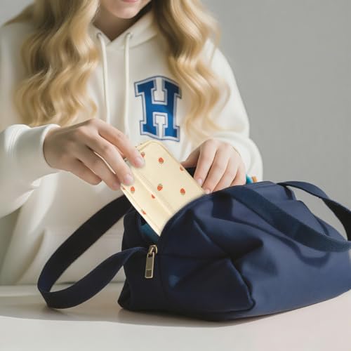 Image of FINPAC Pencil Case, Corduroy Triangle Makeup Bag, Kawaii Pen Bag Pouch Holder Box Organize for Study, Office, or Travel, Strawberry 2