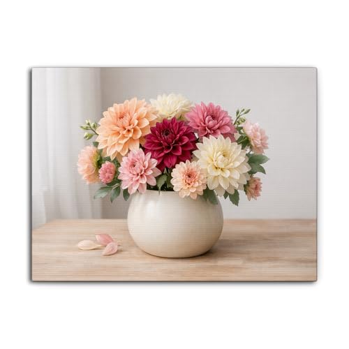 H-WALA Floral Arrangement Canvas Wall Art, Soft Pink Peach Cream