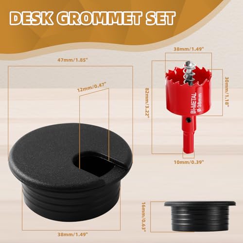 Image of Desk Grommet 1.5 Inch (38 mm) 10 Pieces, Desk Hole Cover for Cables Black, ABS Plastic Grommet Hole Cover with Hole Saw for Wires Cables Through the Countertop by XIOGZAXI
