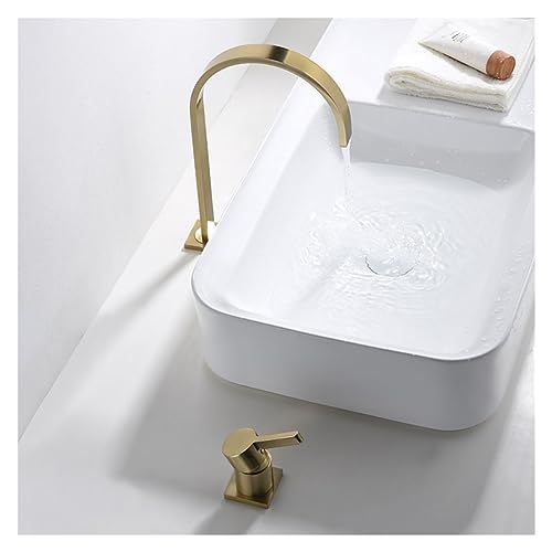 Mitigeur de salle de bain or brossé haut de gamme avec jet cascade pour vasque - 4