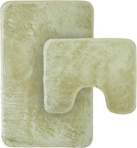 BLOOM BLENDS 2-Piece Extra Soft Bath Mat Set – Super Absorbent, Non-Slip Plush Bathroom & Toilet Rugs for Ultimate Comfort & Easy Care (Sage Green)