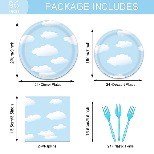 96 Pcs Blue Sky White Cloud Party Decorations Boys Girls Baby Shower Kids Birthday Tableware Kit Party Supplies Paper Plate Napkin Fork 24 Guests #TOP1