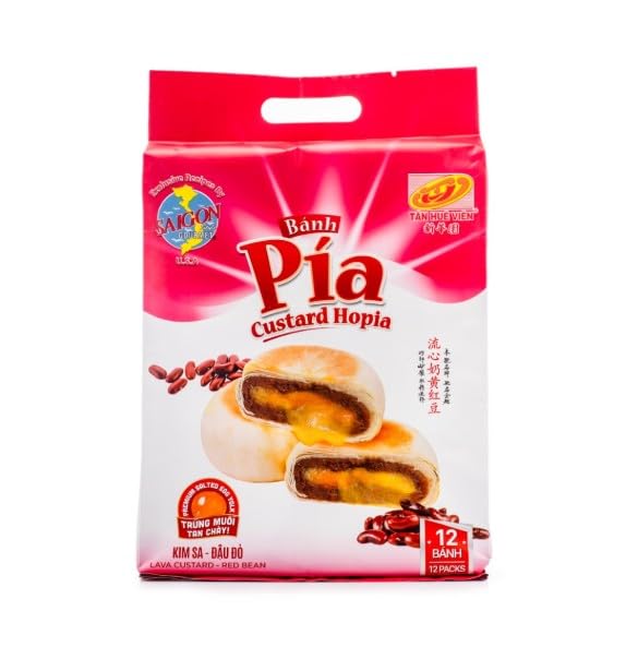 Flavor Mini Creamy Banh Pia Custard Hopia Cake - Banh Pia Kim Sa Trung Muoi 6 Vi - 12 Cakes per Bag (Pia Hopia Red Bean)