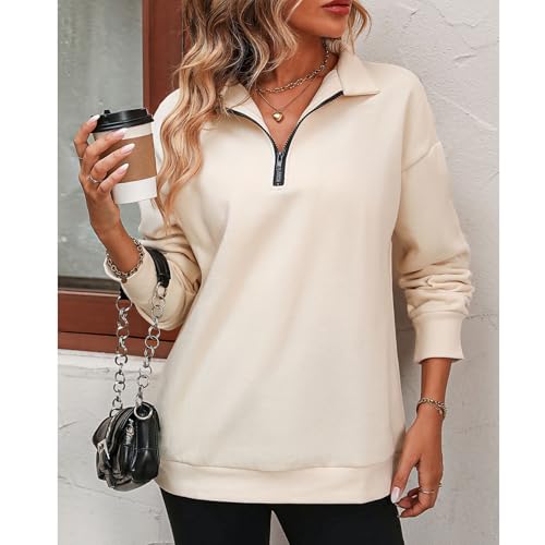 Wholeentire- Wholeentire Womens Zip-Up Dropped Shoulder Sweatshirt, Indicativet Half Zip Pullover, Drop Shoulder Sweatshirt3