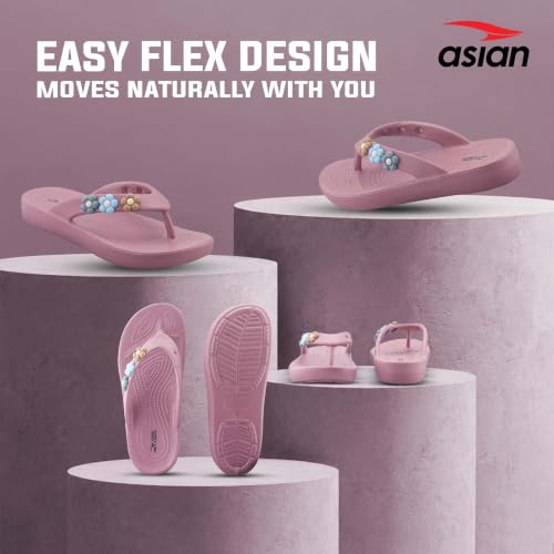 Image of ASIAN Indigo-35 Flip Flops for Women | Doctor Soft Cushion Sole, Lightweight Comfort, Cute Floral Design, Anti-Slip Grip, Ideal for Daily Uses & Travel