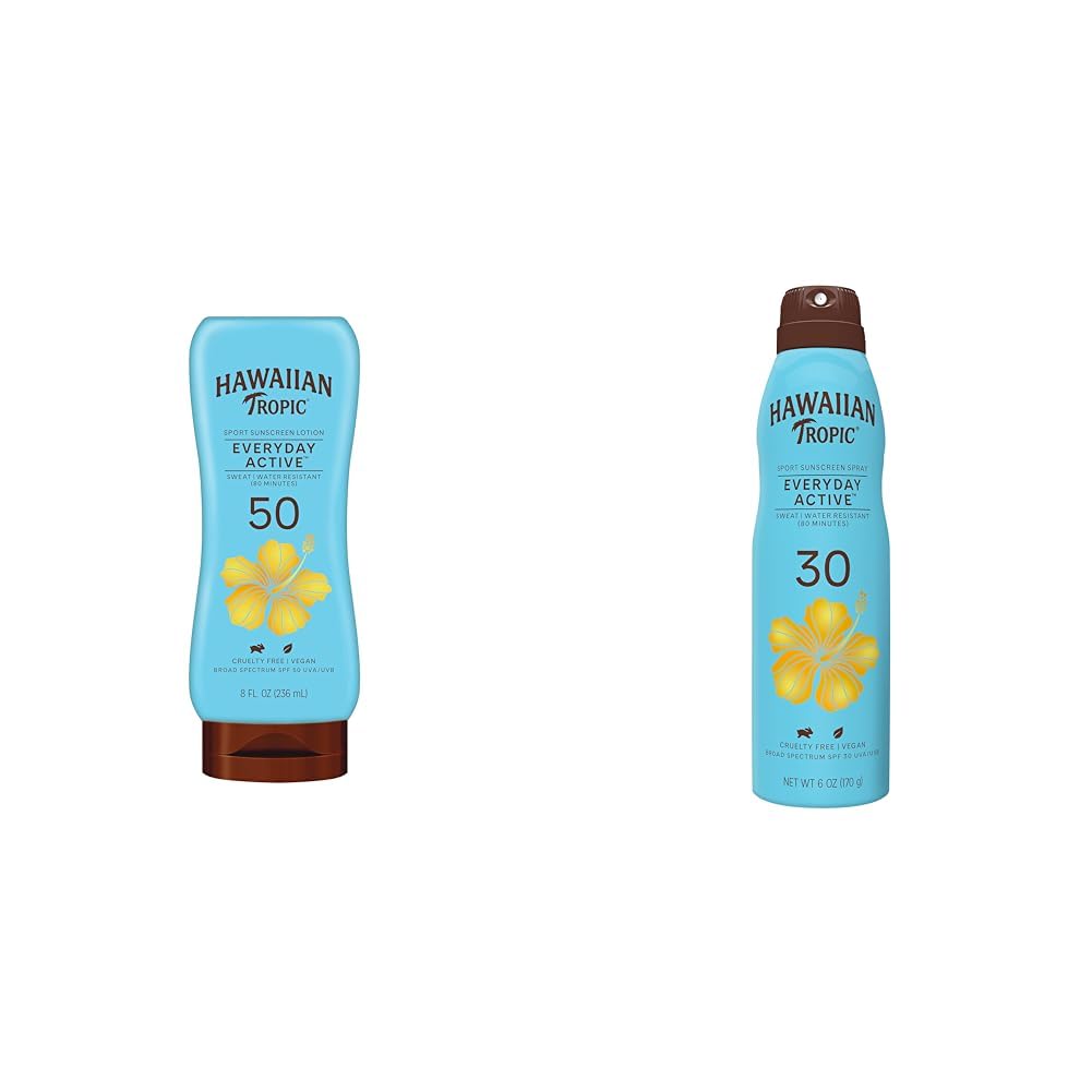 Hawaiian Tropic Everyday Active Sunscreen Lotions SPF 50 8oz and SPF 30 Clear Spray 6oz Bundle