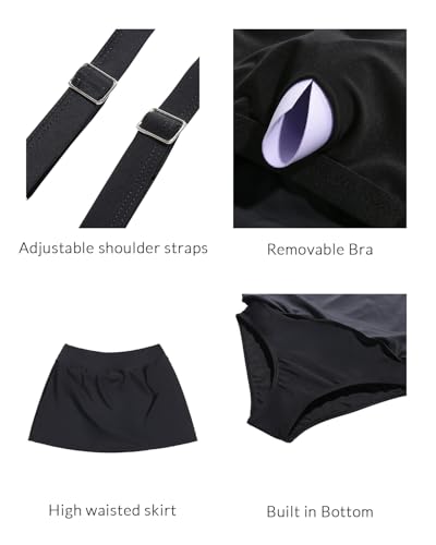 Image of Daci Tankini Swimsuit for Women Tummy Control Bathing Suits with Skirt Two Piece Drawstring Tank Top with Swimdress