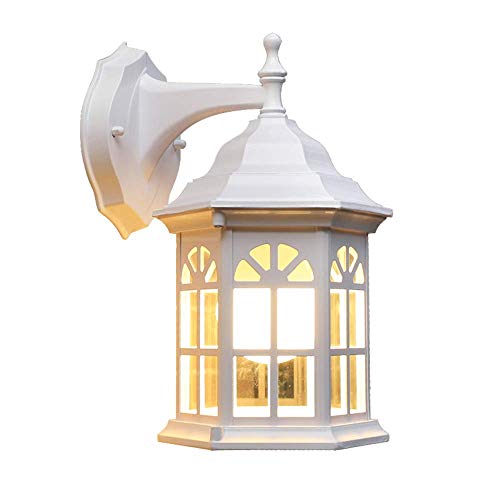 Preisvergleich Produktbild Outdoor Wandleuchte AußenWandleuchten Weisse Antik Laternen Design Außen Aluminiumguss Glas Wasserdicht Außenleuchte Balkon Haus Eingangs Tor Garten Garage Restauran Wandlampe, 17 * 20 * 30 CM
