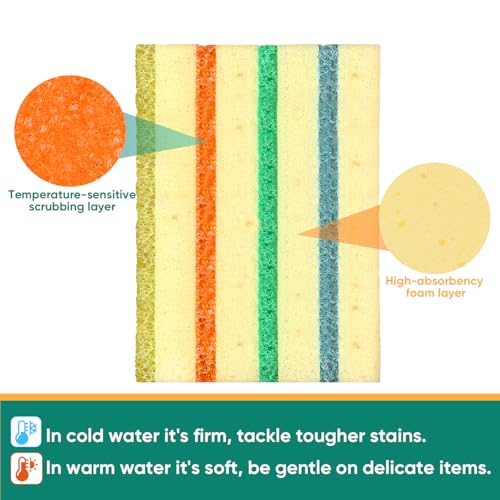 Image of LAUNDRYLUX 12 Pack Scrub Sponge - Temperature-Responsive - 50% More Power & Rinses Cleaner Cleaning Sponges, Multipurpose Dish Sponges for Kitchens, Bathrooms, and Outdoor Use - Patent Pending