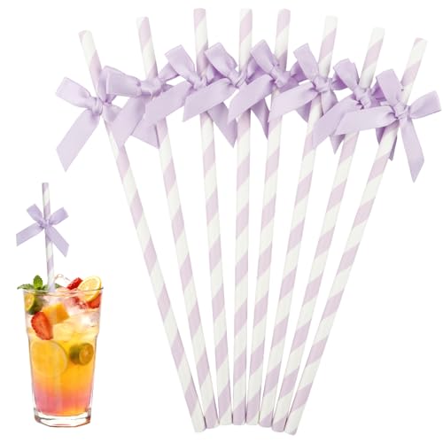 Pitillos de papel desechables con moño morado claro, 24 unidades miniatura 1