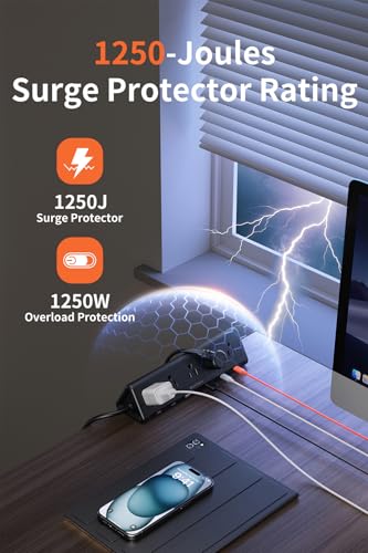 Image of 6.5 FT Desk Clamp Power Strip with 5 AC Outlets & 6 USB Ports PD 40W USB-C Fast Charging, Extension Cord with Multiple Outlets, Fits 2.1 in top Edge Black