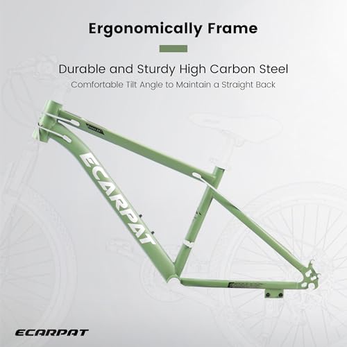 ECARPATEYE Mountain Bike 24 Inch Wheels, 21-Speed Mens Womens Trail Commuter City Mountain Bike, Carbon Steel Frame Disc Brakes Thumb Shifter Front Fork Bicycles (Green, 24 Inch)