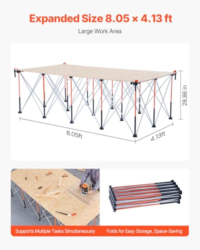 Image of VEVOR Portable Folding Workstand, 8.05 x 4.13 ft Collapsible Workbench, 6000 lbs Weight Capacity, No Assembly Foldable Work Stand with Storage Bag, Table Top NOT Included, for Garage Workshop Outdoor