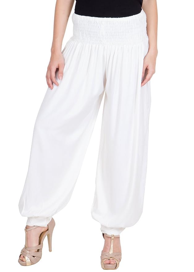 lujoso Women's Rayon Harem Pant | Harem Pant for Women | Dhoti | Patiala| Stylish Afghani Salwar Palazzo| Comfortable & Regular Fit Pants for Yoga, Dancing (Pack of 1) White-picture-52