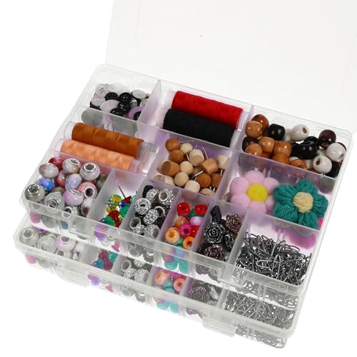 Image of Grid Organizer Box, Bead Boxes with Compartments, 12 Grids Plastic Storage Box with Dividers, Organizer Boxes with 18 Removable Grids Compartments for Tackle, Beads, Jewelry, Earring, Cosmetics, Craft