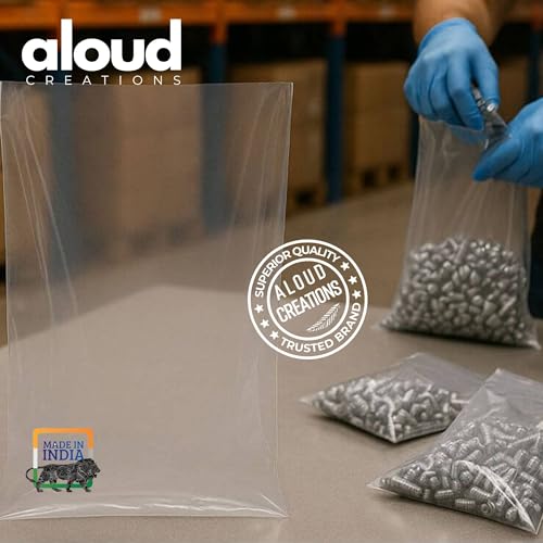 Image of Aloud Creations 50 Pc LDPE Food Grade Plastic Bags for Packaging and Storing | Ideal for Hot or Cold | Liquid Packing Material | 60 Microns Thickness | 10x14 inch | 25x35 cm