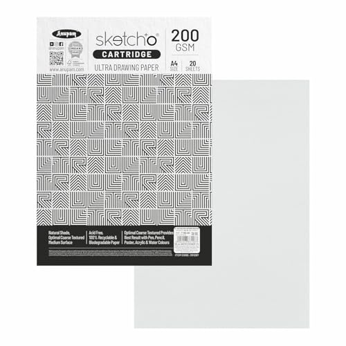 Image of Anupam Sketch-O Ultra Artist Drawing Paper A4, 40 Pages, 200GSM, Durable Acid Free Drawing Paper Drawing Loose Sheet for Artists Kids & Professionals for Marker Colored,Pencil Charcoal (Pack of 2)