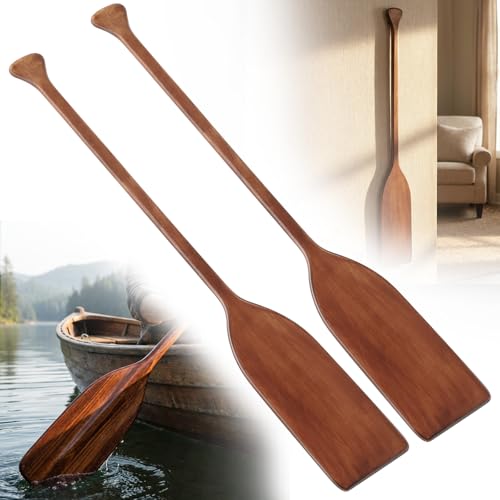 Silipull 2 Pcs 2.5-4ft Wooden Canoe Oar Paddle 30-48 Solid Pine Paddle Canoe for Kayak Small Boat Water Sports Home Wall Decoration Gift for Outdoor Enthusiast(4 ft Classic Blades Walnut)