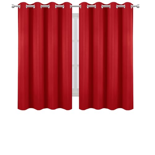 Image of LEMOMO Blackout Curtains 66 x 54 Inch Long Bright Red Curtains Set of 2 Panels Room Darkening Curtains for Bedroom and Living Room