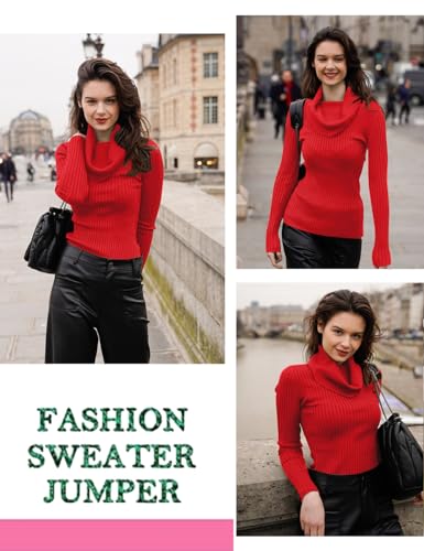 Image of v28 Women's Stretchable Cowl Neck Knit Long Sleeve Slim Fit Bodycon Sexy Sweater