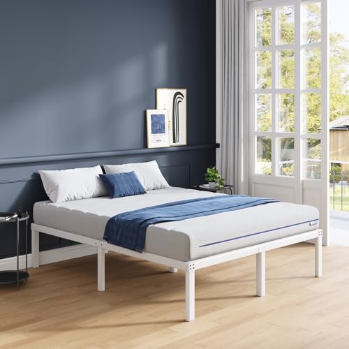 Avenco Somier 120 x 190 cm Estructura de Cama, Estructura con Listones de Acero, Fácil de Montar, Marco Alto con Espacio de 31,4cm Patas centrales estables, Blanco