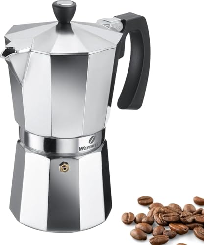 Westmark Cafetera clásica espresso Brasilia, 1 pieza, para 9 tazas, robusta, de aluminio para café aromático, Plata/Negro