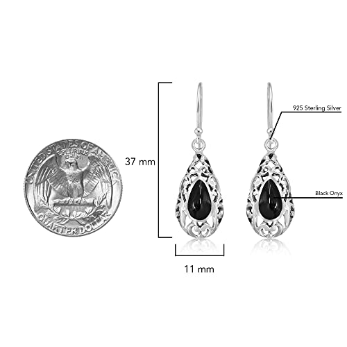 AeraVida Classic Vintage Simulated Black Onyx Filigree Teardrop .925 Silver Earrings, 0.43x1.46 inch | Vintage Earrings for Women | Elegant Black Earrings3