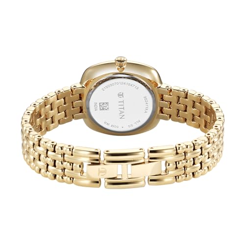 Image of Titan Aura Phase Quartz Analog Brown Dial Golden Stainless Steel Strap Watch for Women-95241YM01
