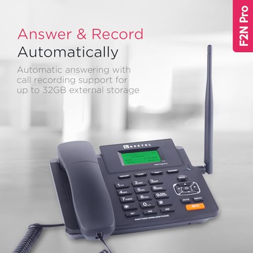 Beetel Fixed Landline Phone Wireless with Display, Dual Sim GSM Only, Two Way Speaker Phone with Adjustable Ringer & Call Volume, Call Recording, FM Radio, MP3 Audio Player, Alarm(Black)(F2N Pro) 4 41GYhovPjdL
