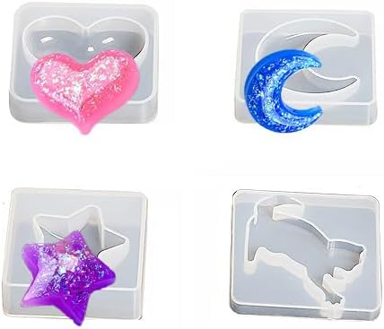 4 moldes de resina de silicona con forma de corazón, luna y estrella, para dijes de resina epoxi, moldes de fundición de resina colgante,