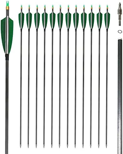 Jocoo 12Pack 30-inch Carbon Arrow with 4″ Turkey Feathers, Hunting/Targeting Arrow for Compound Recurve Longbow