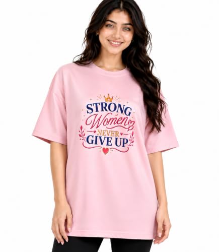 Image of SYARA Oversized Tshirt for Woman Pure Cotton Stretchable | Oversized T Shirt for Women | Premium Breathable Round Neck Half Sleeve Printed Pink Casual T-Shirt