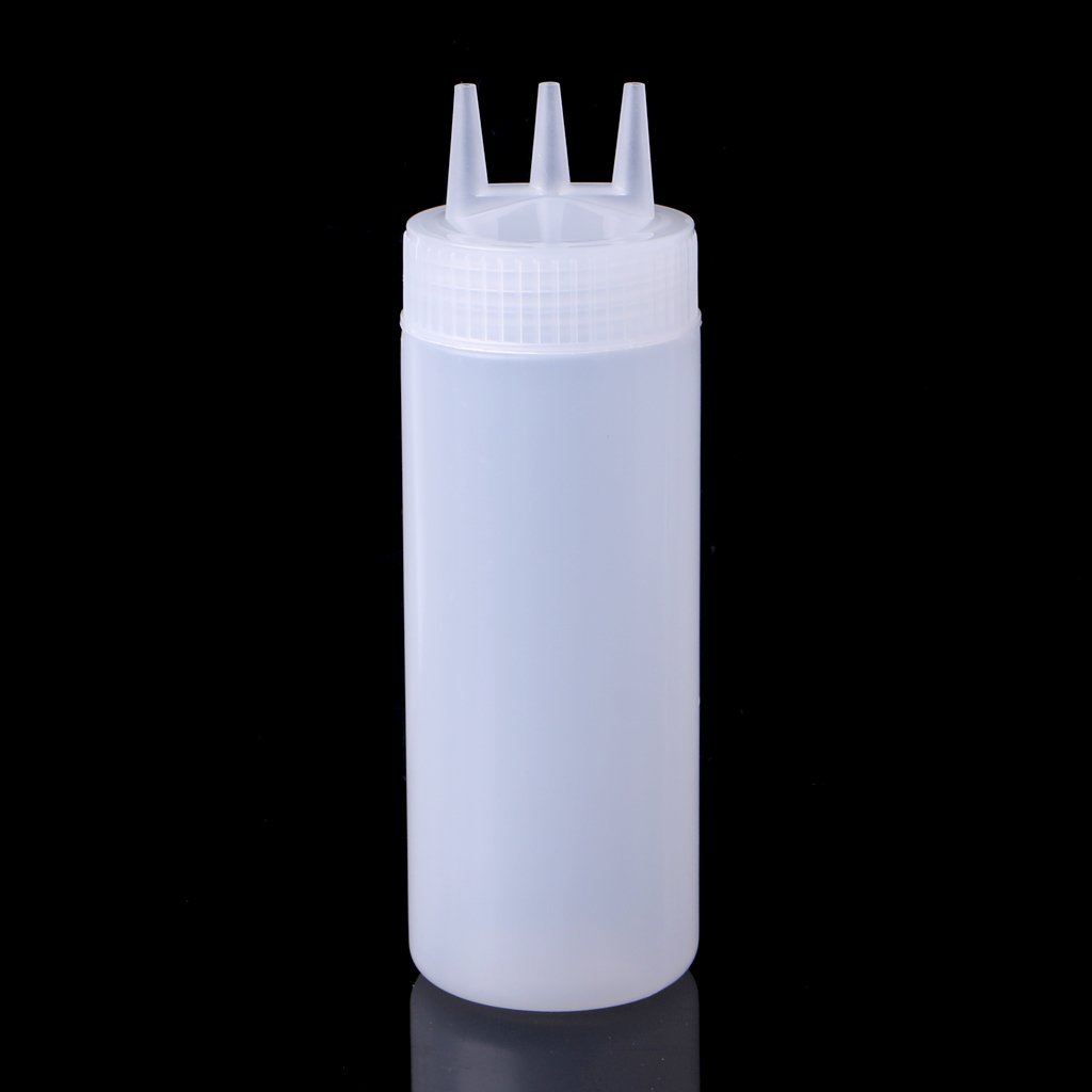SimpleLife 3 Hole Squeeze Bottle Condiment Dispenser Sauce Vinegar Oil Ketchup Cruet Bin White 5x5x18cm/1.97x1.97x7.09