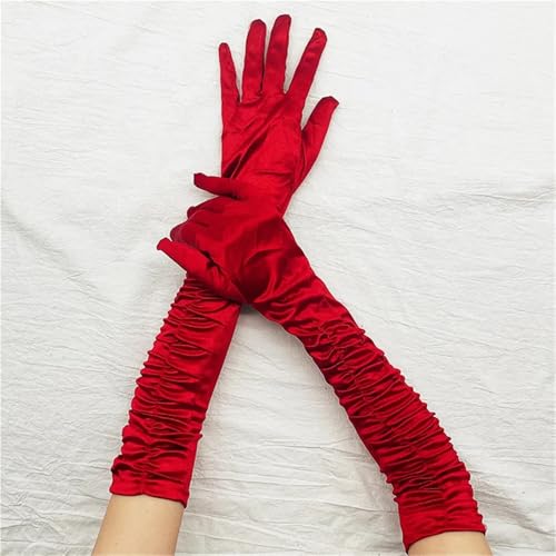 Guantes largos de satén con pliegues elásticos retro para mujer en ópera y gala 3