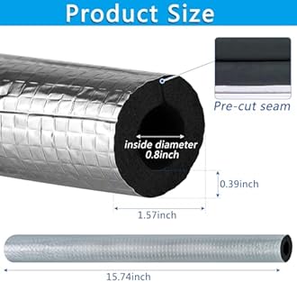 10 Pcs Pipe Insulation Foam Tube Self Adhesive Insulation Foam Wrap Aluminum Foil Pipe Covers for Spigot, Winter Outside Pipes, Sprinkler, Water Heater Pipes Freeze Protection (1.3 Ft x 0.8 Inch)