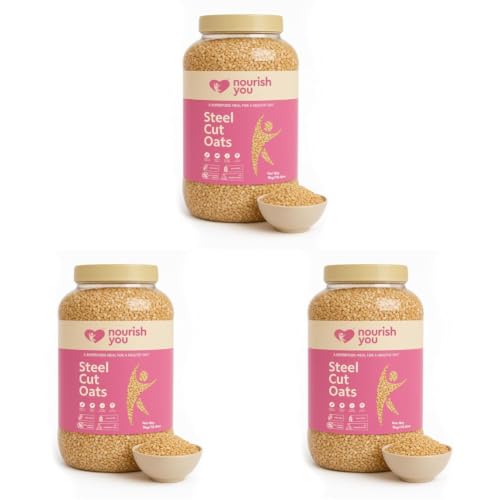 Image of Nourish You Steel Cut Oats 2kg - 100% Wholegrain Gluten free Oats | Oatmeal Breakfast Cereal for Weight Management | Diet Food | Rich in Fibre and Protein | No Added Preservative (Pack of 3)