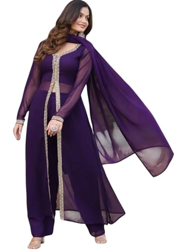 Image of Elegant Women?s Ethnic Kurta Set with Intricate Embroidered Lacework - Designer Kurta with Dupatta & Bottom Wear - Perfect for Weddings & Festive Occasions