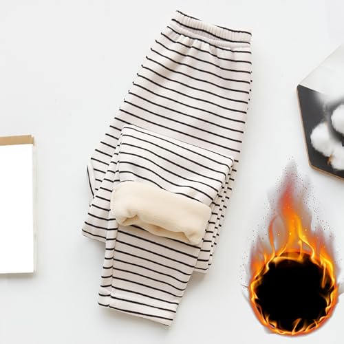 Girls Striped Fleece Warm Leggings Stretchy Thermal Soft Tights Pants Kids Fall Winter Lined Elastic Waistwd Pant2