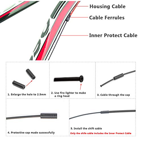 Yakamoz New Upgraded Universal Bicycle Shift Derailleur Cable With Protective Conduit And Bike Brake Cable Housing Kit Cycling Cables Replacement Set For Repairing Mtb Moutain Road Bike - Black #TOP7