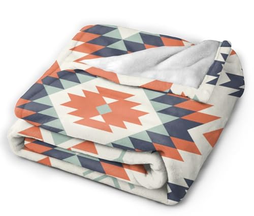 HGOD DESIGNS Ethnic Pattern Blanket Graphic Cute Tribe Traditional Geometric Art Throw Blanket Decor Cozy Warm for Home Bedroom Sofa Office red blue white 100x130cm - Image 4