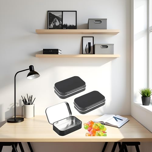 Image of 3 Pcs Black Rectangular Small Tins with Lids Tin Boxes Tins Container Metal Empty Hinged Tin Storage Boxes for Candy Key Earrings Food Storage Decorative Accessories