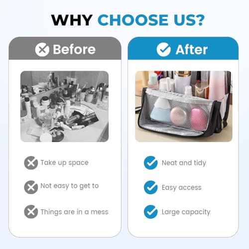 Standing Makeup Bag, 2025 New Multi-Purpose Large Capacity Oxford Cloth Standing Makeup Bag,Portable Toiletry Bag and Stationery Storage Organizer with Compartments (Blue)2