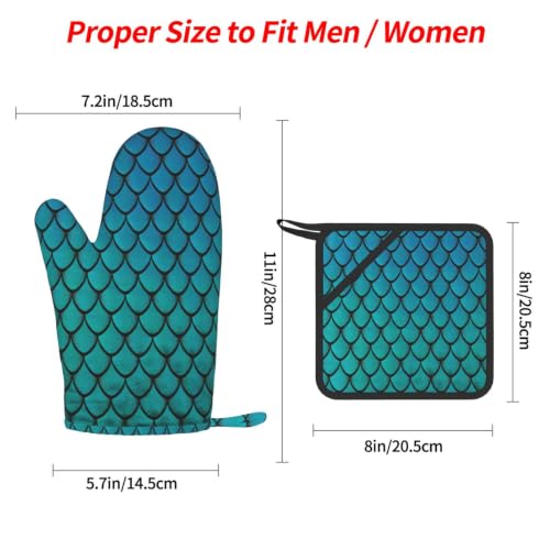 Ensemble de four anti-chaleur lavable motif écailles de poisson bleu cuisine - 5