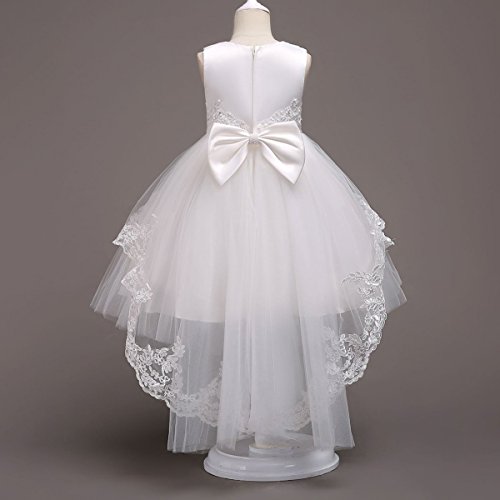 Flower Girls Vintage Overlay Lace Beaded Rhinestone Wedding Tulle Dress Hi Low Communion Party Dance Tutu Gown with Train4