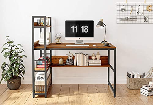 Cubiker Computer Desk 47 Inch With Storage Shelves, Home Office Desk, Study Writing Work Table, Modern Simple Style, Deep Brown #TOP3